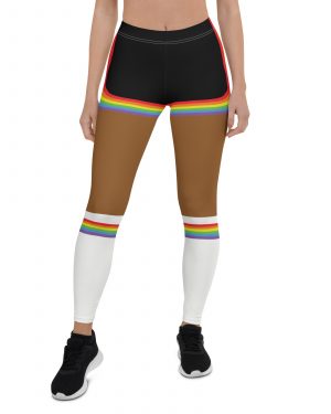 Rainbow Short Booty Shorts with Sport Socks 70’s Halloween Cosplay Costume Dark Skin Leggings