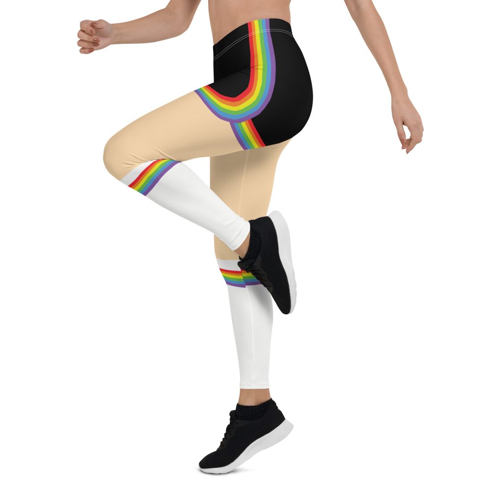 Rainbow Short Booty Shorts with Sport Socks 70's Halloween Cosplay Costume Light Skin Leggings - Image 5