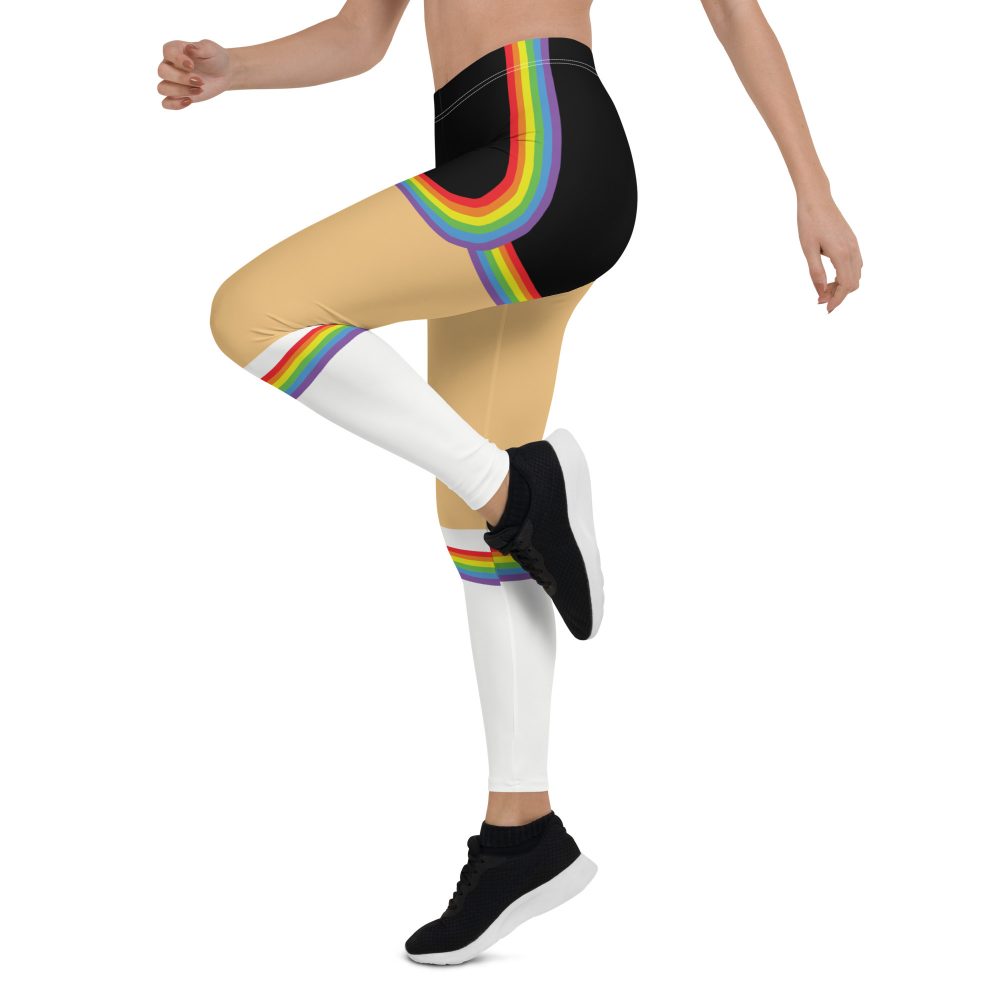 Rainbow Short Booty Shorts with Sport Socks 70’s Halloween Cosplay Costume Medium Light Skin Leggings - Image 5