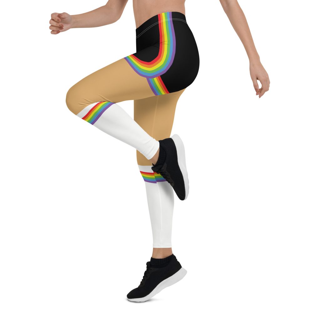 Rainbow Short Booty Shorts with Sport Socks 70’s Halloween Cosplay Costume Medium Skin Leggings - Image 4