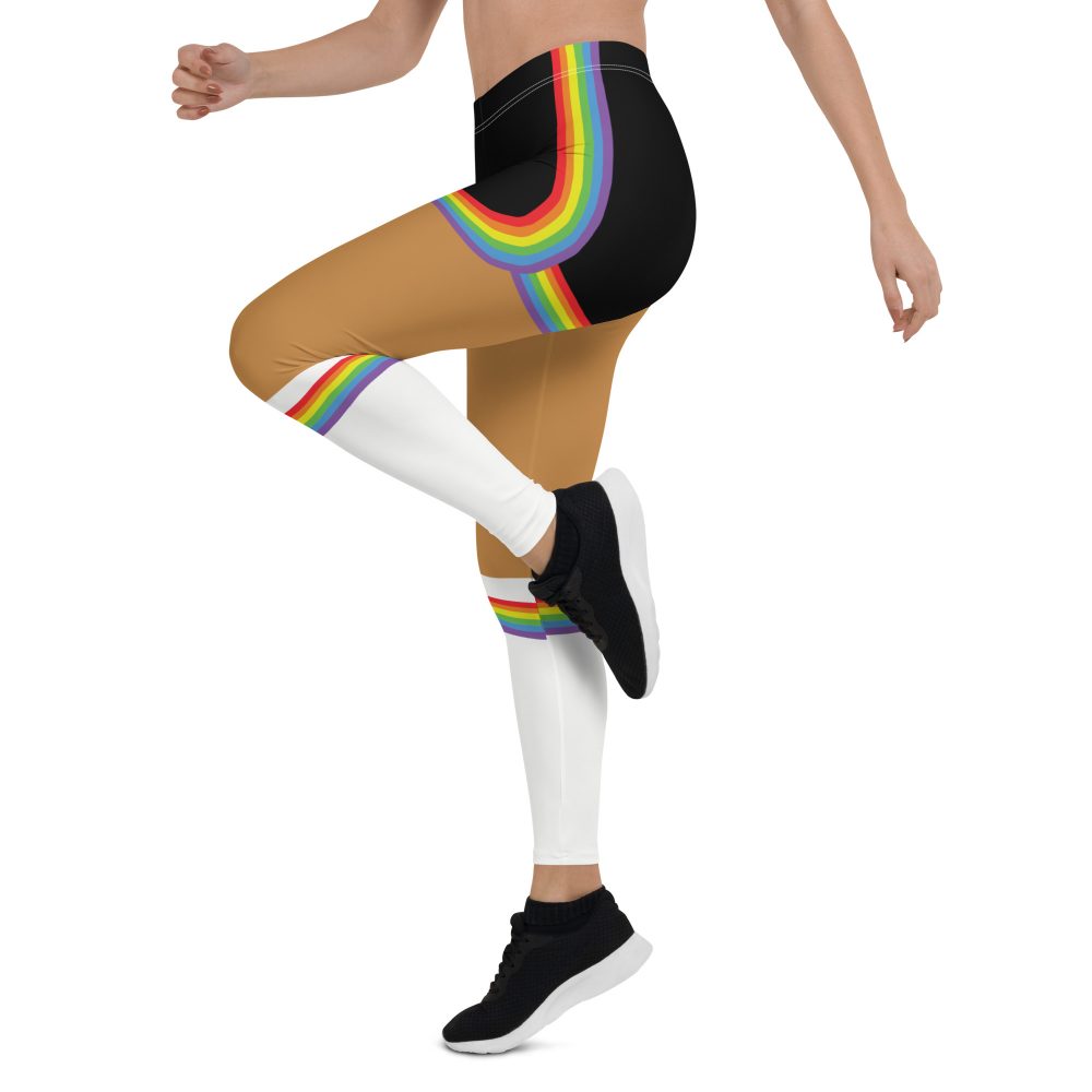 Rainbow Short Booty Shorts with Sport Socks 70’s Halloween Cosplay Costume Medium Dark Skin Leggings - Image 4