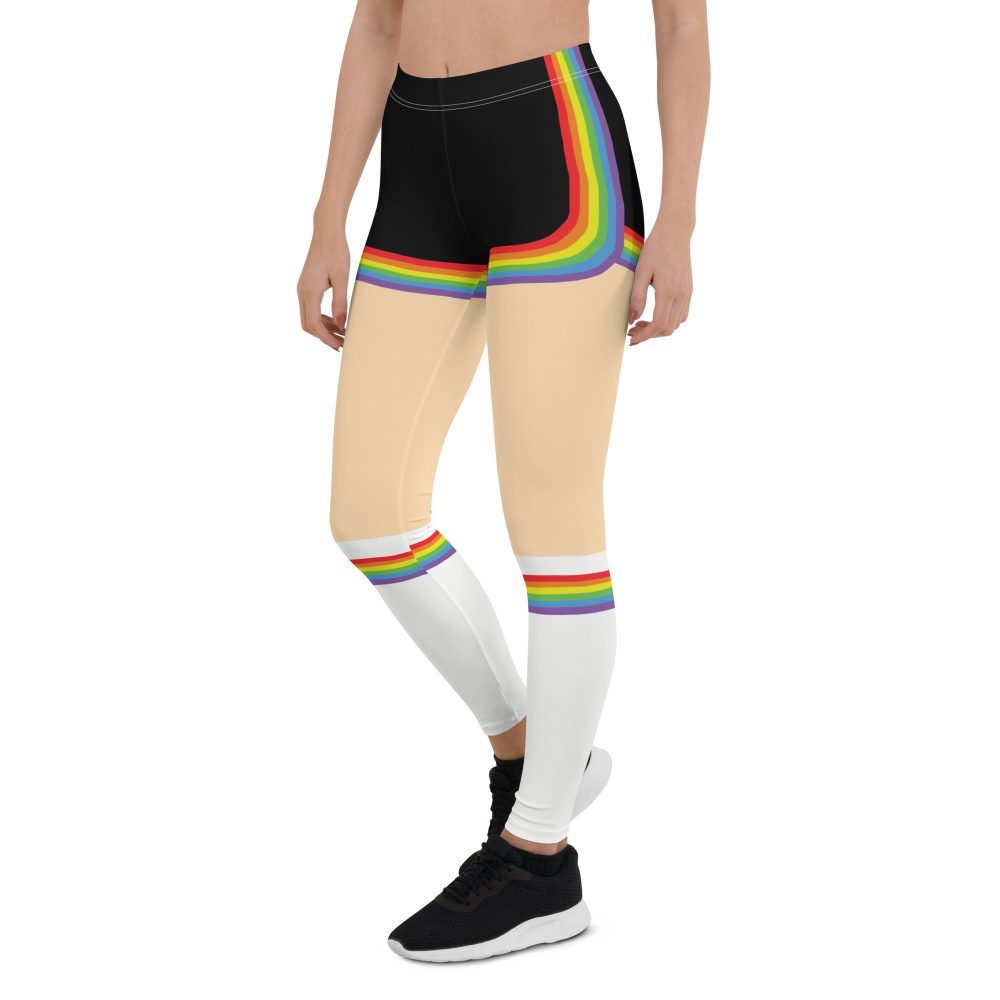 Rainbow Short Booty Shorts with Sport Socks 70's Halloween Cosplay Costume Light Skin Leggings - Image 4