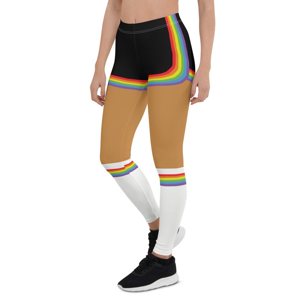 Rainbow Short Booty Shorts with Sport Socks 70’s Halloween Cosplay Costume Medium Dark Skin Leggings - Image 3