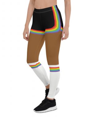 Rainbow Short Booty Shorts with Sport Socks 70’s Halloween Cosplay Costume Dark Skin Leggings