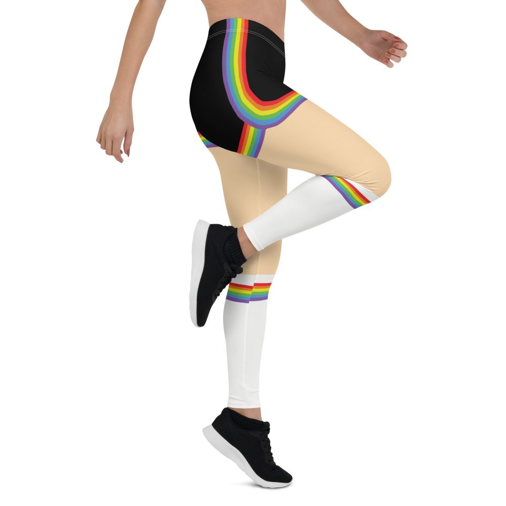 Rainbow Short Booty Shorts with Sport Socks 70's Halloween Cosplay Costume Light Skin Leggings - Image 6