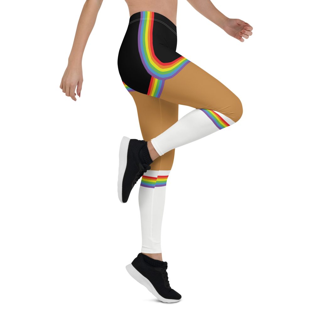 Rainbow Short Booty Shorts with Sport Socks 70’s Halloween Cosplay Costume Medium Dark Skin Leggings - Image 6