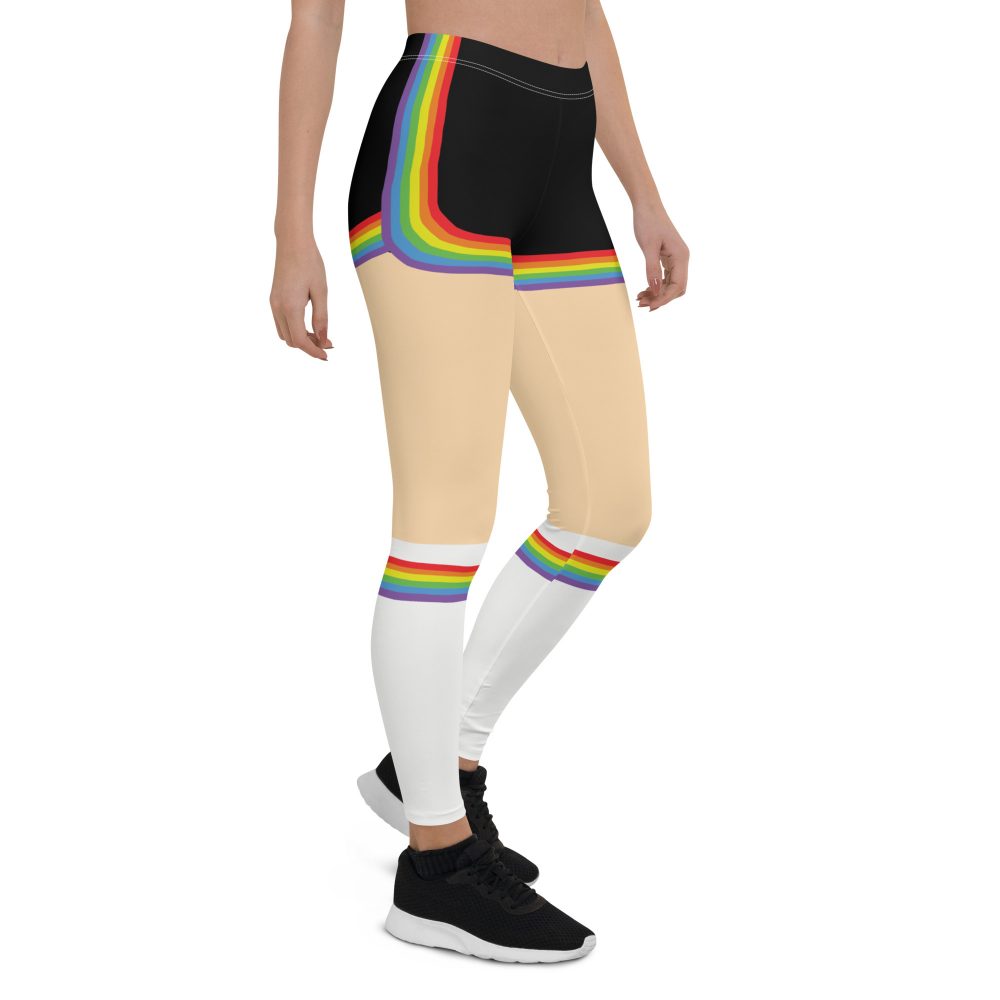 Rainbow Short Booty Shorts with Sport Socks 70's Halloween Cosplay Costume Light Skin Leggings