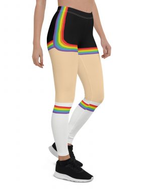 Rainbow Short Booty Shorts with Sport Socks 70’s Halloween Cosplay Costume Light Skin Leggings