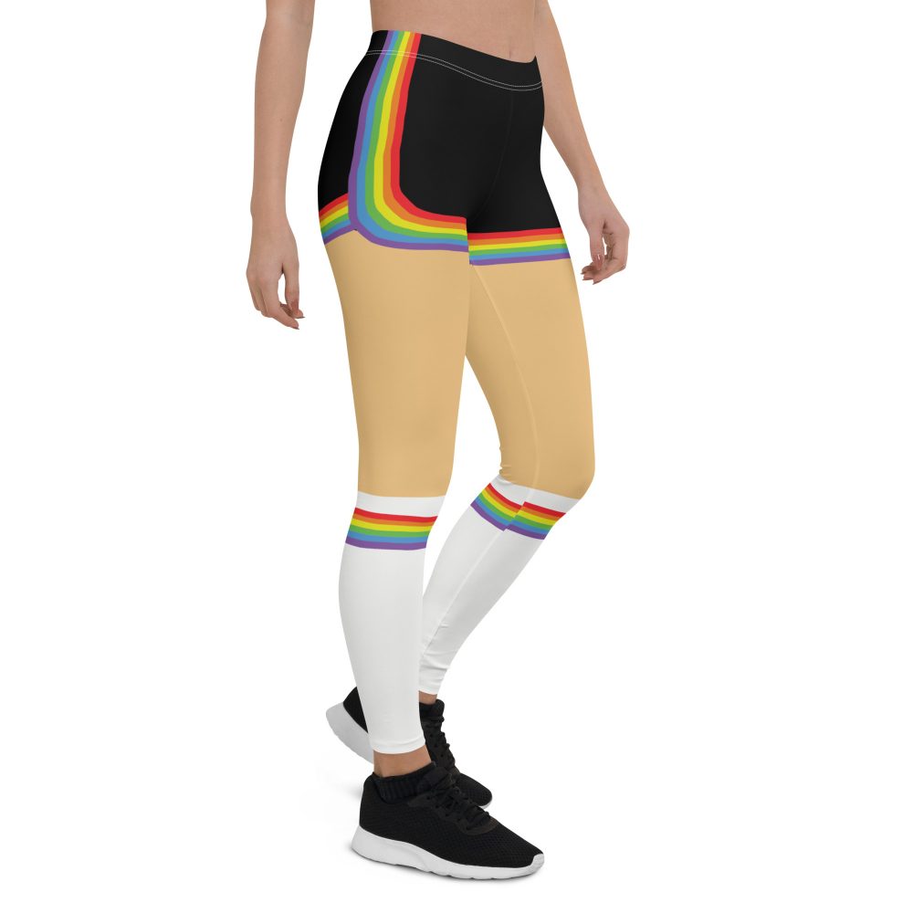 Rainbow Short Booty Shorts with Sport Socks 70’s Halloween Cosplay Costume Medium Light Skin Leggings