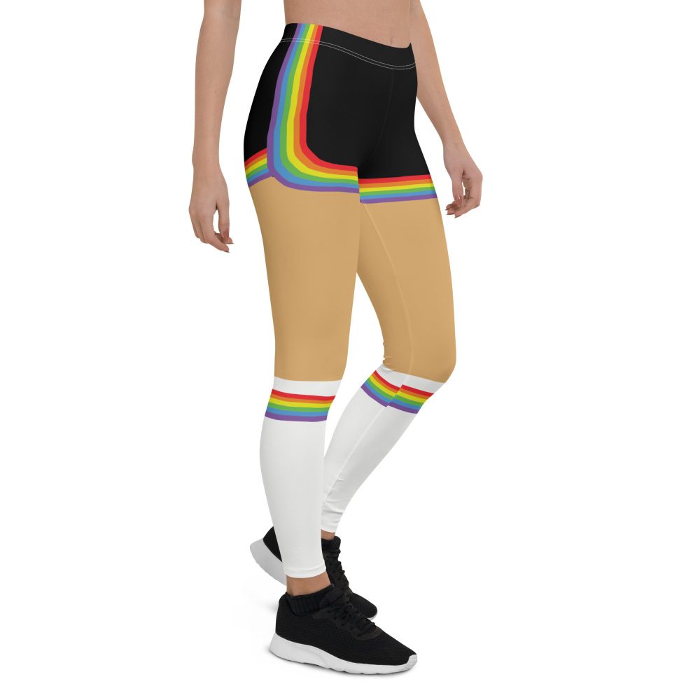 Rainbow Short Booty Shorts with Sport Socks 70’s Halloween Cosplay Costume Medium Skin Leggings - Image 5