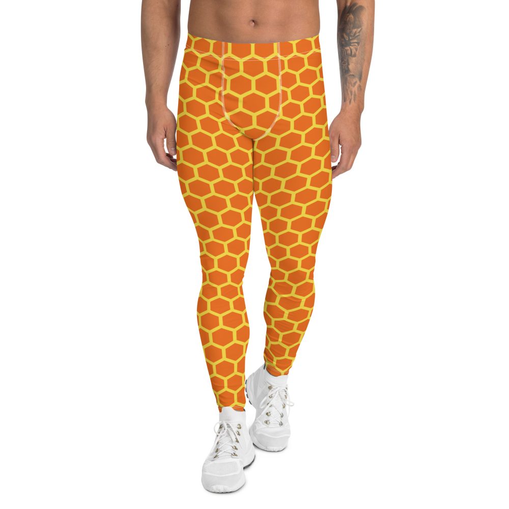 honeycome costume, beekeeper costume, winnie the pooh honey pot costume, activewear, running, rundisney, rundisney costume, dance costume, men's costume, uv protection, men's leggings, leggings, meggings, polyester, spandex, gusset