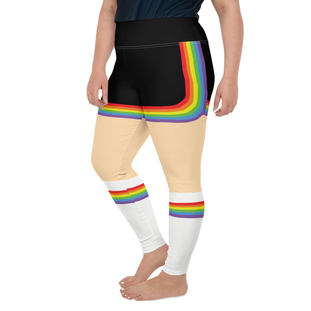 Rainbow Short Booty Shorts with Sport Socks 70’s Halloween Cosplay Costume Light Skin Plus Size Leggings