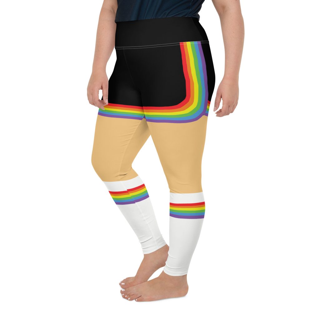 Rainbow Short Booty Shorts with Sport Socks 70’s Halloween Cosplay Costume Medium Light Skin Plus Size Leggings