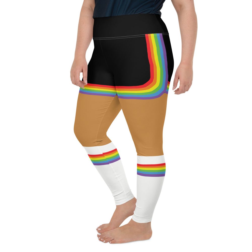 Rainbow Short Booty Shorts with Sport Socks 70’s Halloween Cosplay Costume Medium Dark Skin Plus Size Leggings