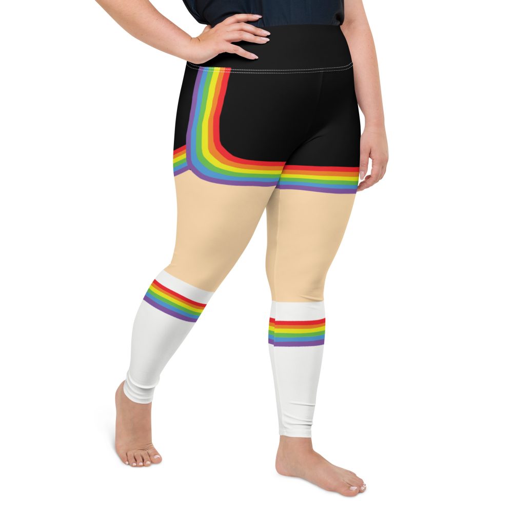 Rainbow Short Booty Shorts with Sport Socks 70’s Halloween Cosplay Costume Light Skin Plus Size Leggings - Image 4