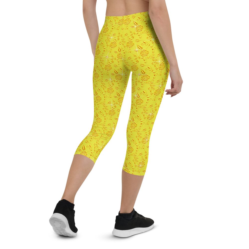 Snow White Cosplay Halloween Costume Yellow Flowers Capri Leggings - Image 2