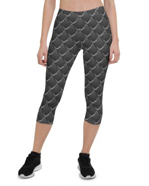 Dragon Cosplay Costume Black Scales Capri Leggings