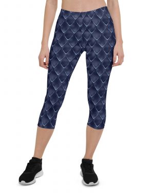 Dragon Cosplay Costume Navy Blue Scales Capri Leggings