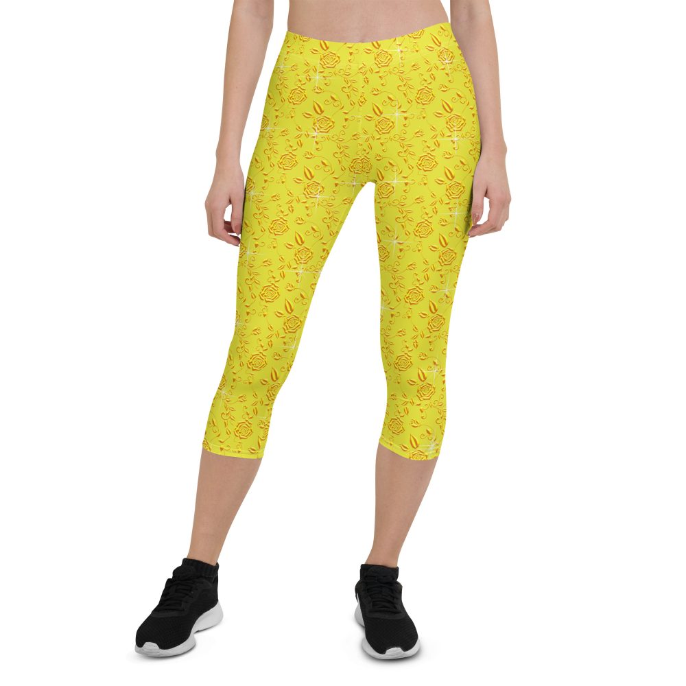 Snow White Cosplay Halloween Costume Yellow Flowers Capri Leggings