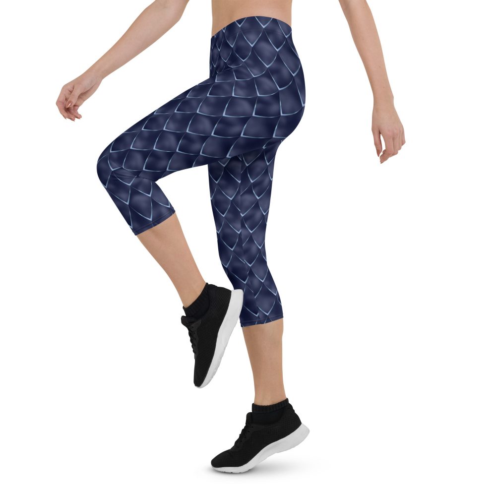 Dragon Cosplay Costume Navy Blue Scales Capri Leggings - Image 3