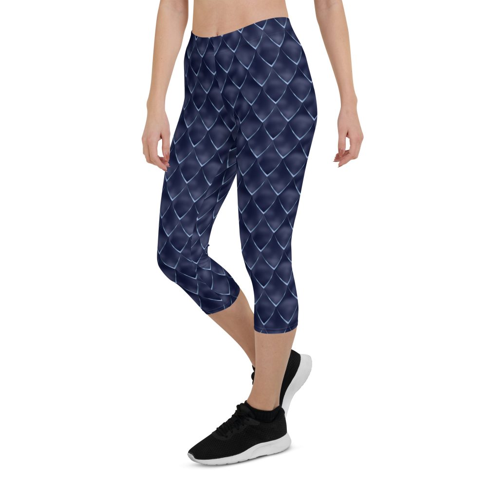 Dragon Cosplay Costume Navy Blue Scales Capri Leggings - Image 5