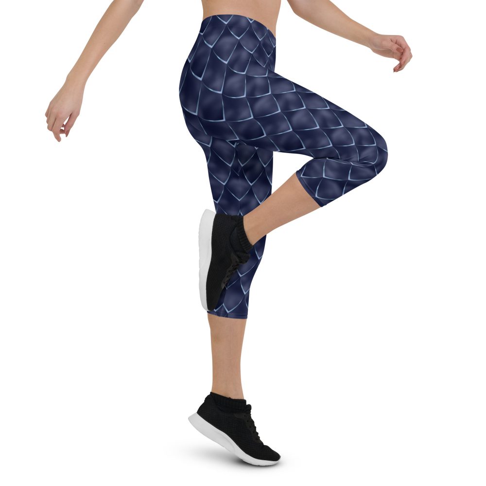 Dragon Cosplay Costume Navy Blue Scales Capri Leggings - Image 4