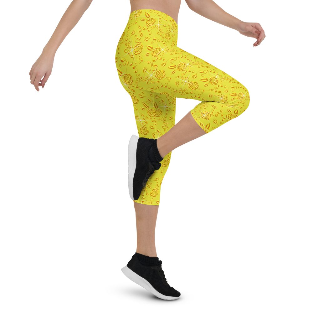 Snow White Cosplay Halloween Costume Yellow Flowers Capri Leggings - Image 4