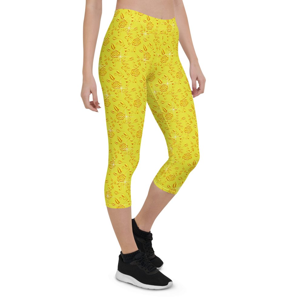 Snow White Cosplay Halloween Costume Yellow Flowers Capri Leggings - Image 6