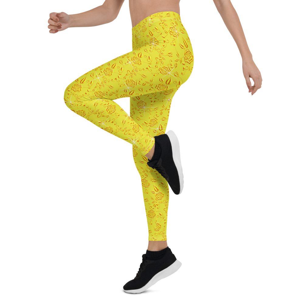 Snow White Cosplay Halloween Costume Yellow Flowers Leggings - Image 4