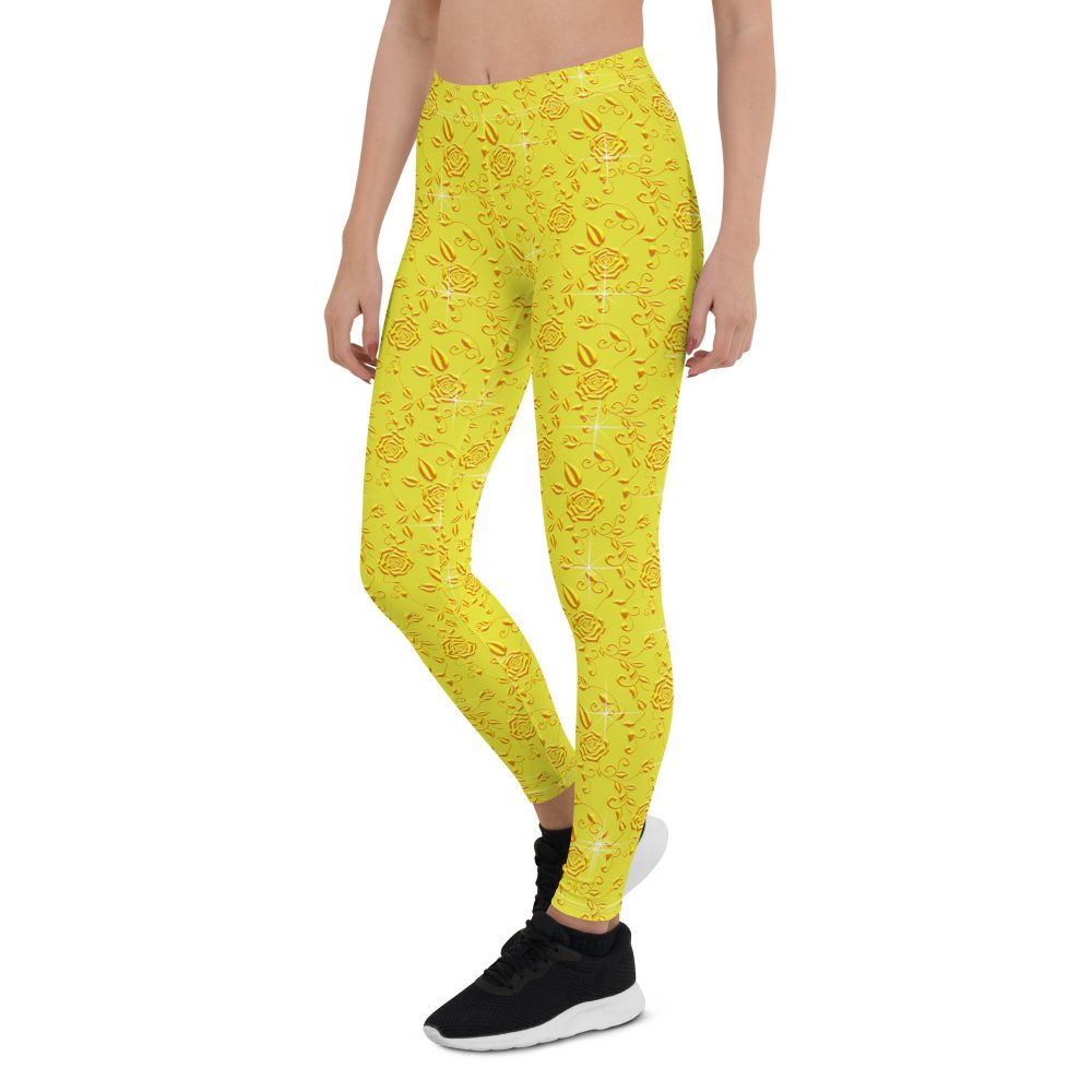 Snow White Cosplay Halloween Costume Yellow Flowers Leggings - Image 3