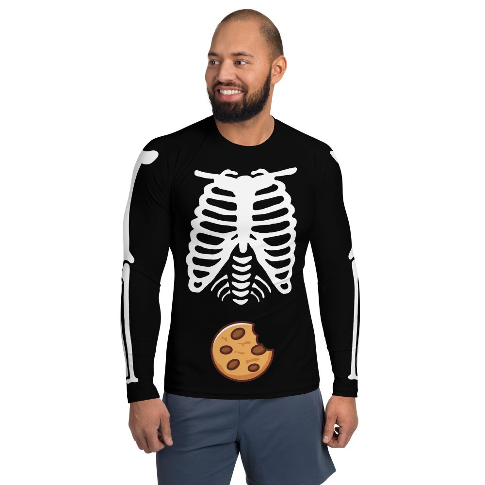 Skeleton Expecting Cookies Halloween Cosplay Costume Men's Rash Guard