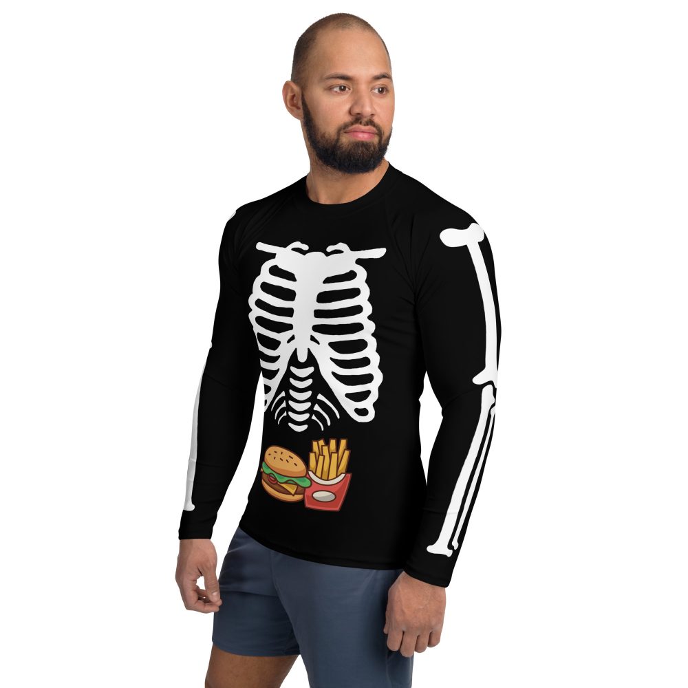 Skeleton Expecting Burgers and Fries Halloween Cosplay Costume Men's Rash Guard - Image 3