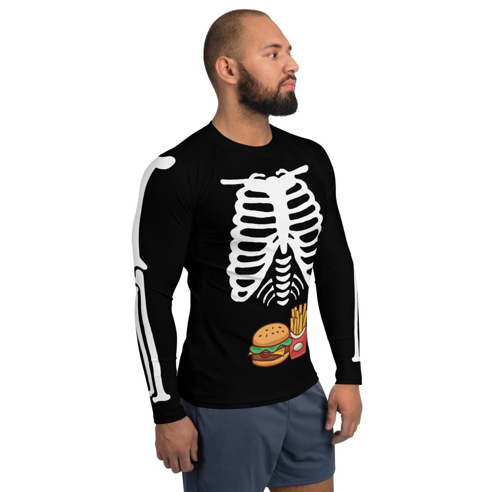 Skeleton Expecting Burgers and Fries Halloween Cosplay Costume Men's Rash Guard - Image 4