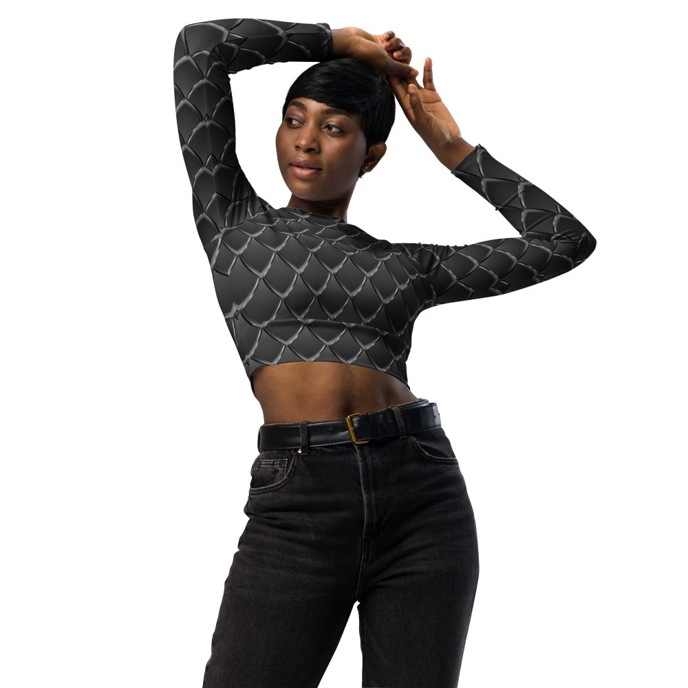 Dragon Cosplay Costume Black Scales Long-sleeve crop top - Image 2