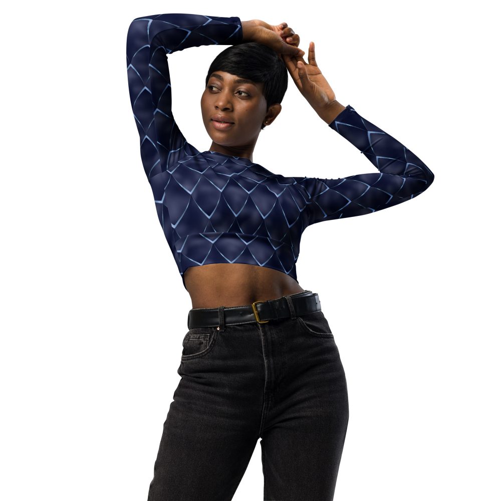 Dragon Cosplay Costume Navy Blue Scales Long-sleeve crop top - Image 2