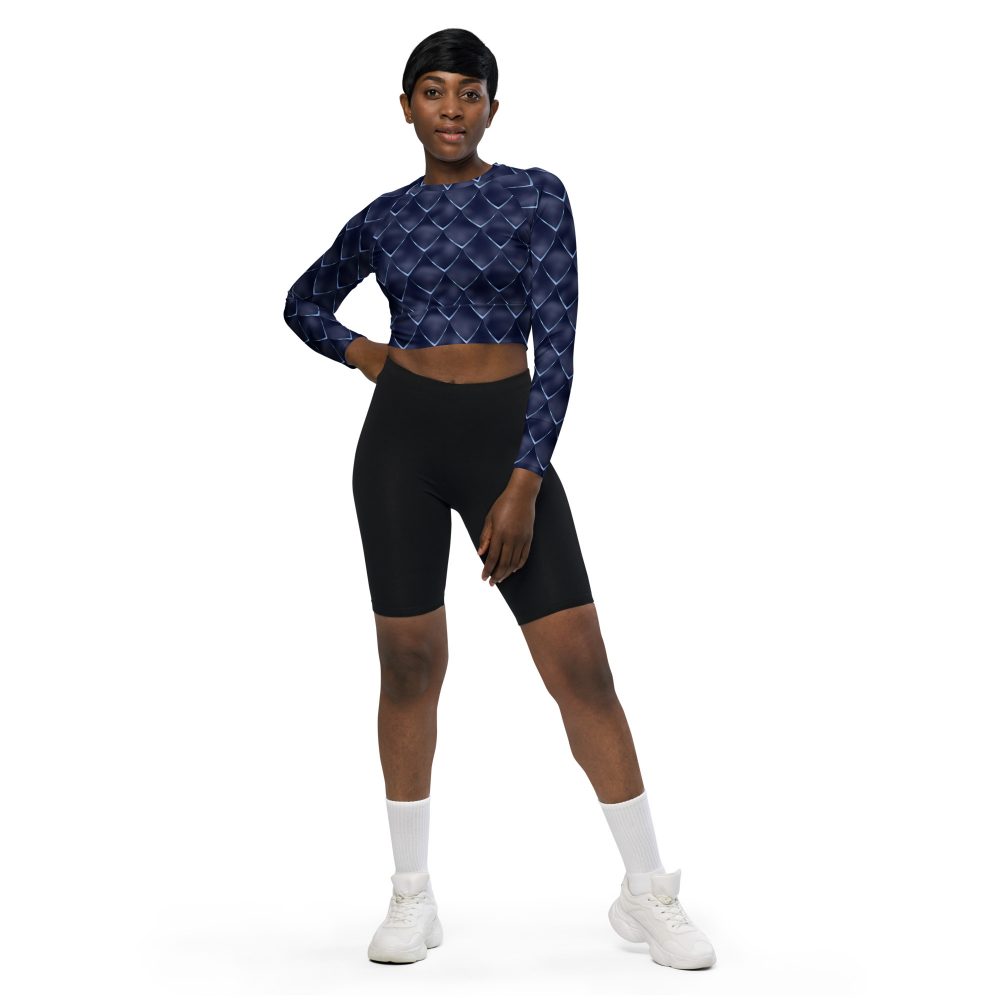 Dragon Cosplay Costume Navy Blue Scales Long-sleeve crop top