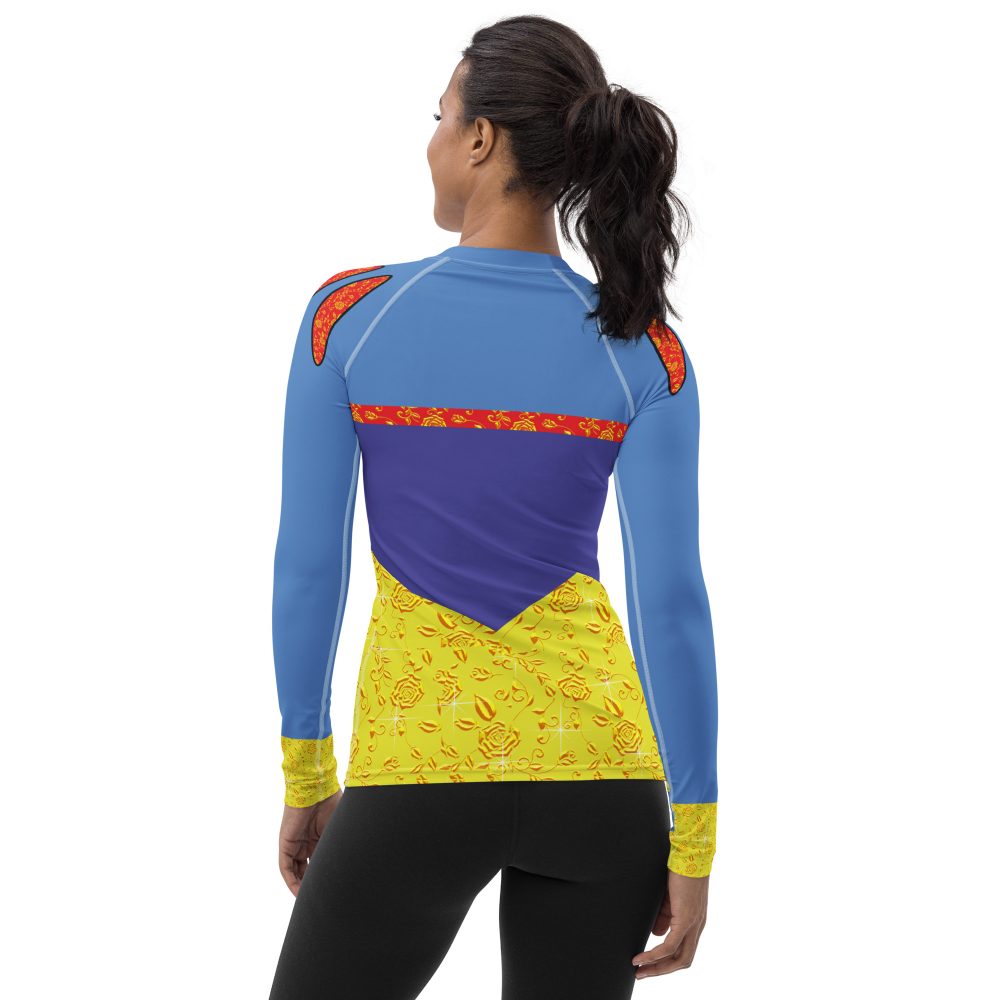 Snow White Cosplay Halloween Costume Yellow Flowers Women's Rash Guard - Image 2