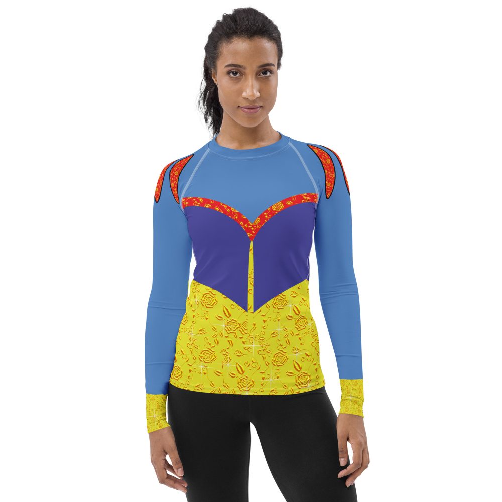 Snow White Cosplay Halloween Costume Yellow Flowers Women's Rash Guard