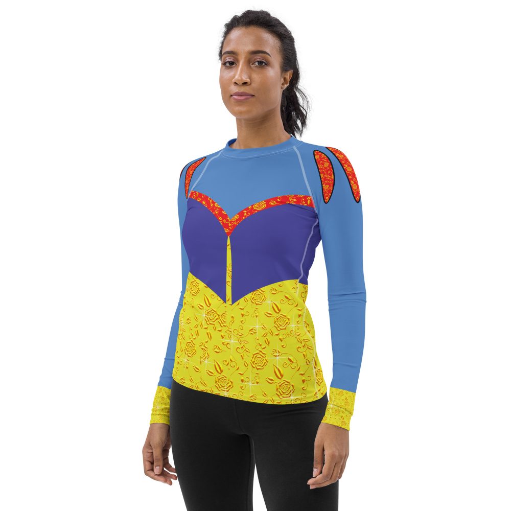 Snow White Cosplay Halloween Costume Yellow Flowers Women's Rash Guard - Image 3