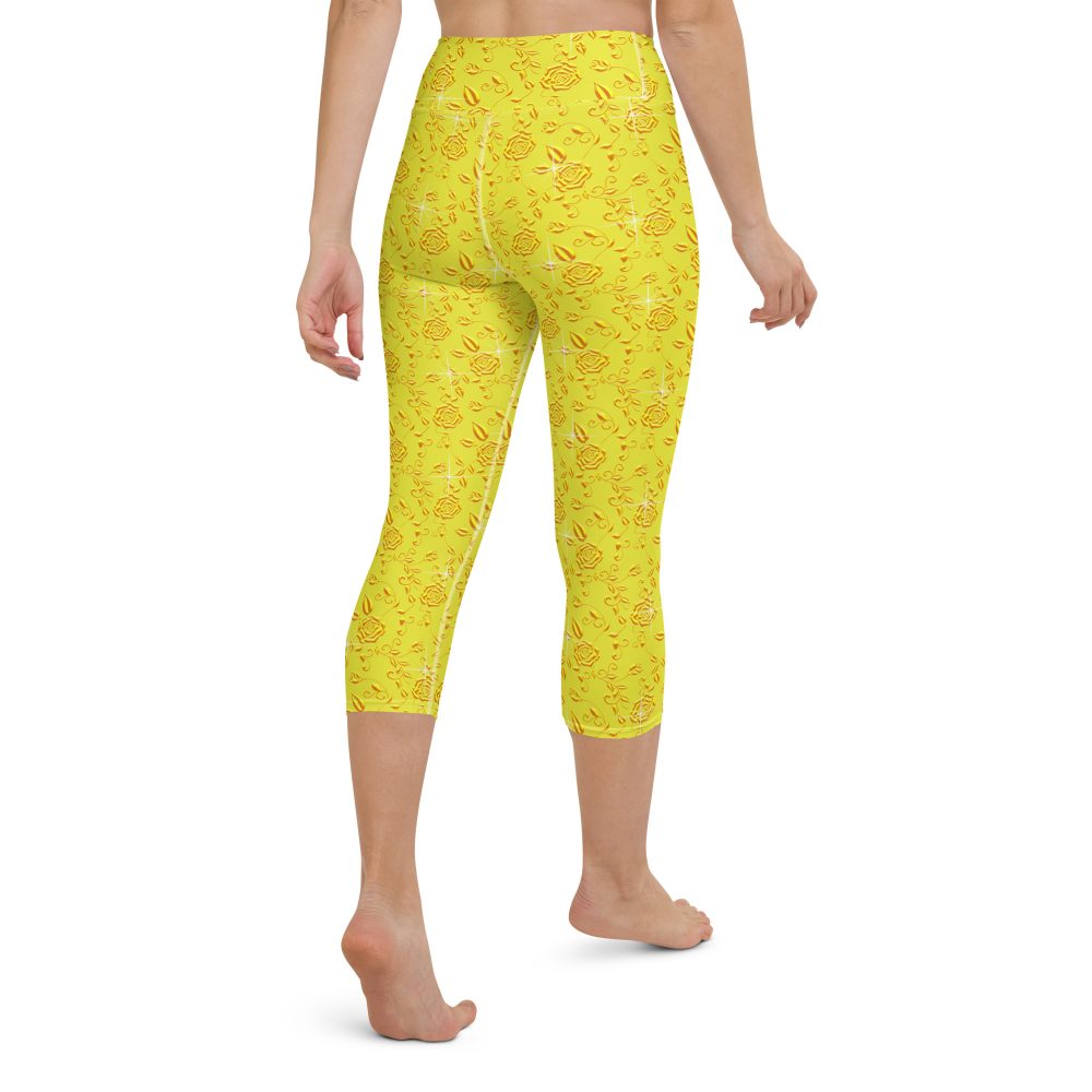 Snow White Cosplay Halloween Costume Yellow Flowers Yoga Capri Leggings - Image 6