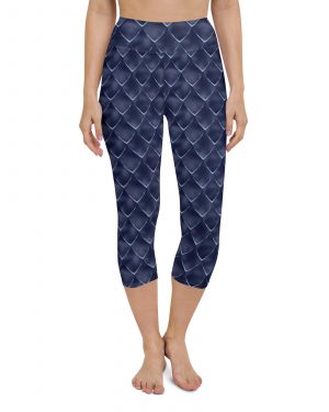 Dragon Cosplay Costume Navy Blue Scales Yoga Capri Leggings