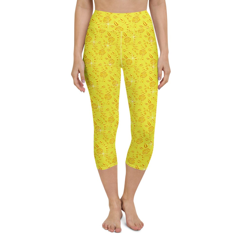 Snow White Cosplay Halloween Costume Yellow Flowers Yoga Capri Leggings