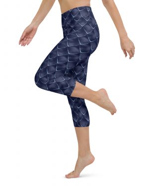 Dragon Cosplay Costume Navy Blue Scales Yoga Capri Leggings