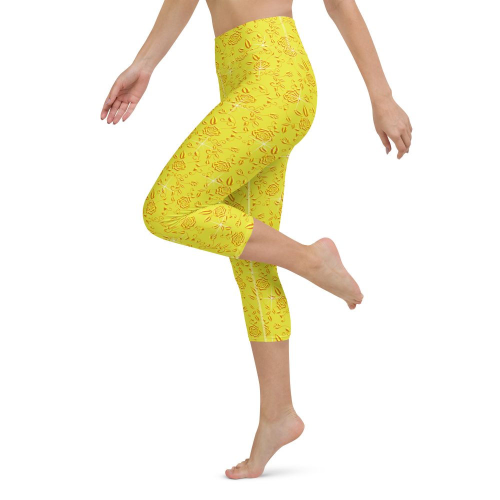 Snow White Cosplay Halloween Costume Yellow Flowers Yoga Capri Leggings - Image 2