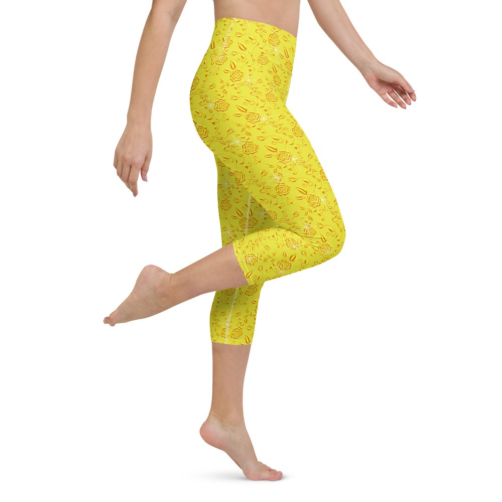 Snow White Cosplay Halloween Costume Yellow Flowers Yoga Capri Leggings - Image 4