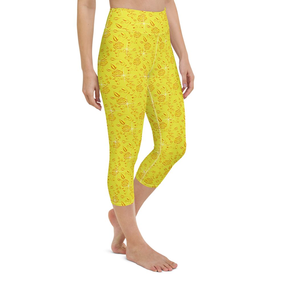 Snow White Cosplay Halloween Costume Yellow Flowers Yoga Capri Leggings - Image 5