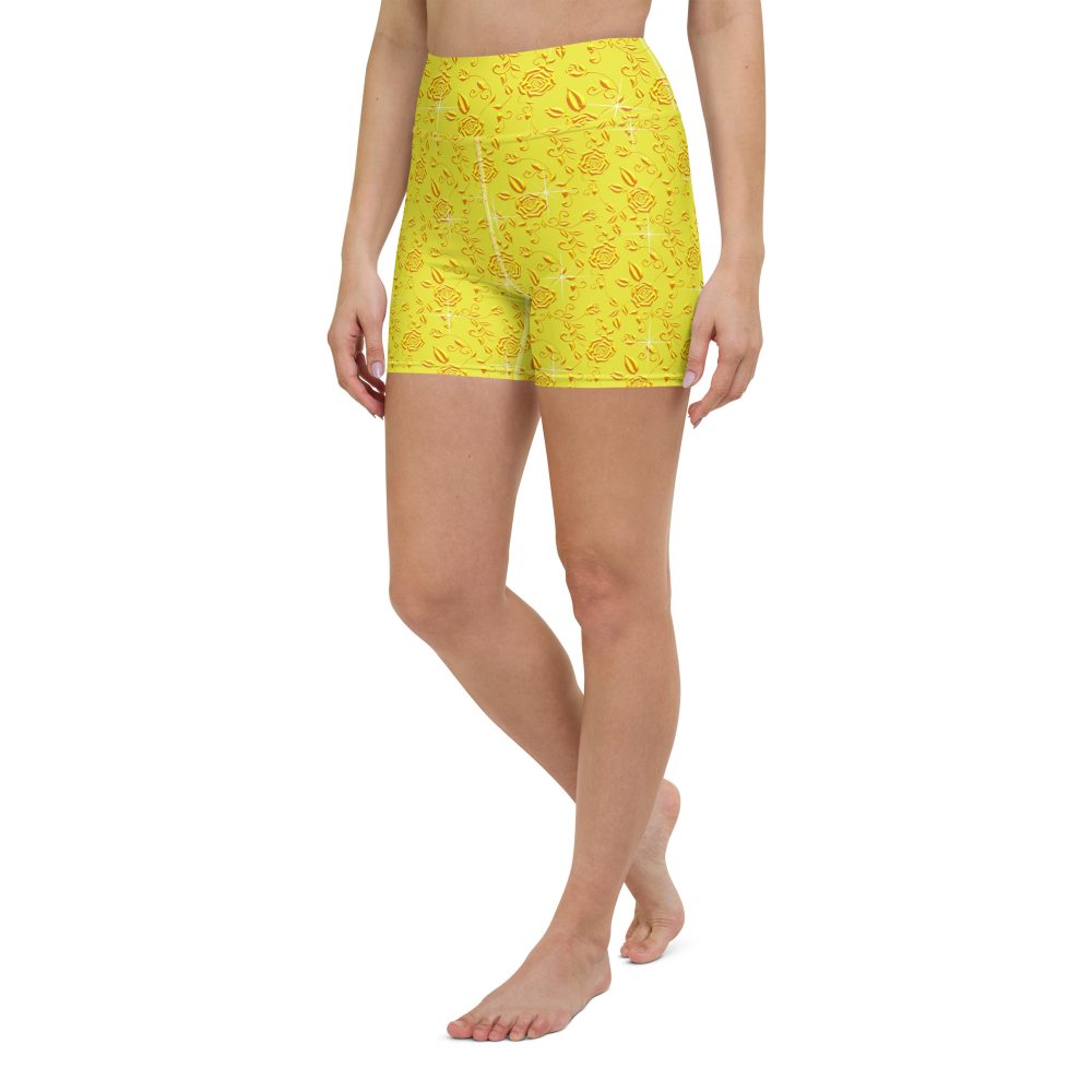 Snow White Cosplay Halloween Costume Yellow Flowers Yoga Shorts - Image 3