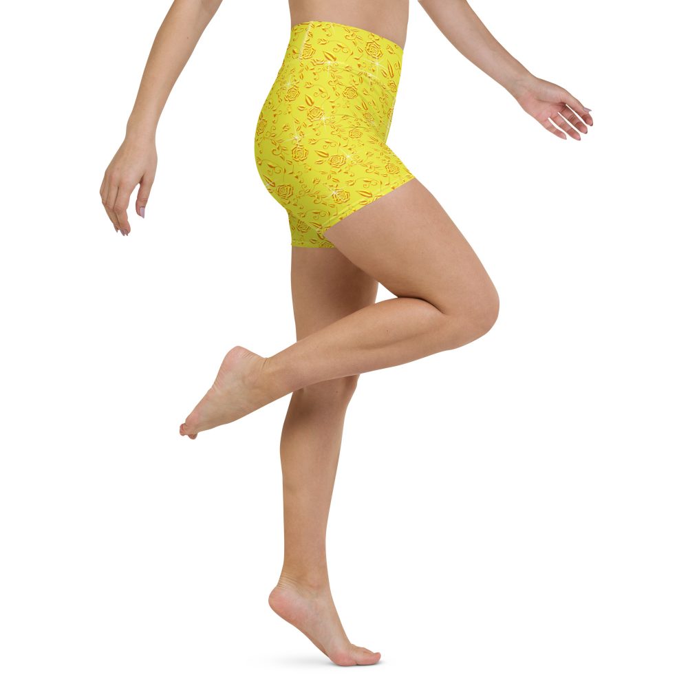 Snow White Cosplay Halloween Costume Yellow Flowers Yoga Shorts - Image 4