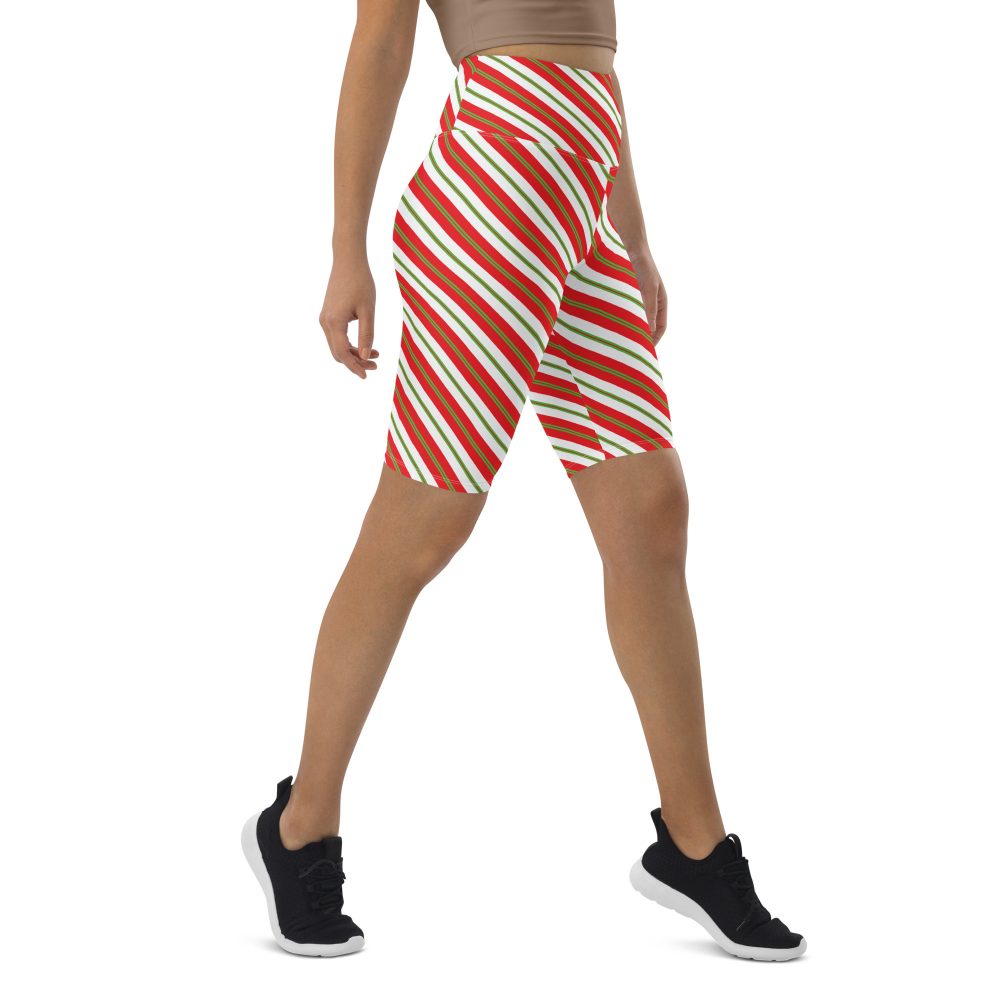 Christmas Shorts Candy Cane Striped Biker Shorts - Image 3