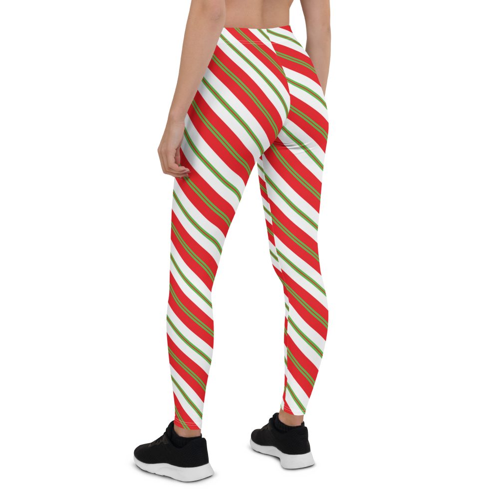 Christmas Leggings Candy Cane Striped Leggings - Image 3